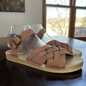 Brittany by Sven Clog Sandals Pink Leather Swedish Wood Base Size 41
